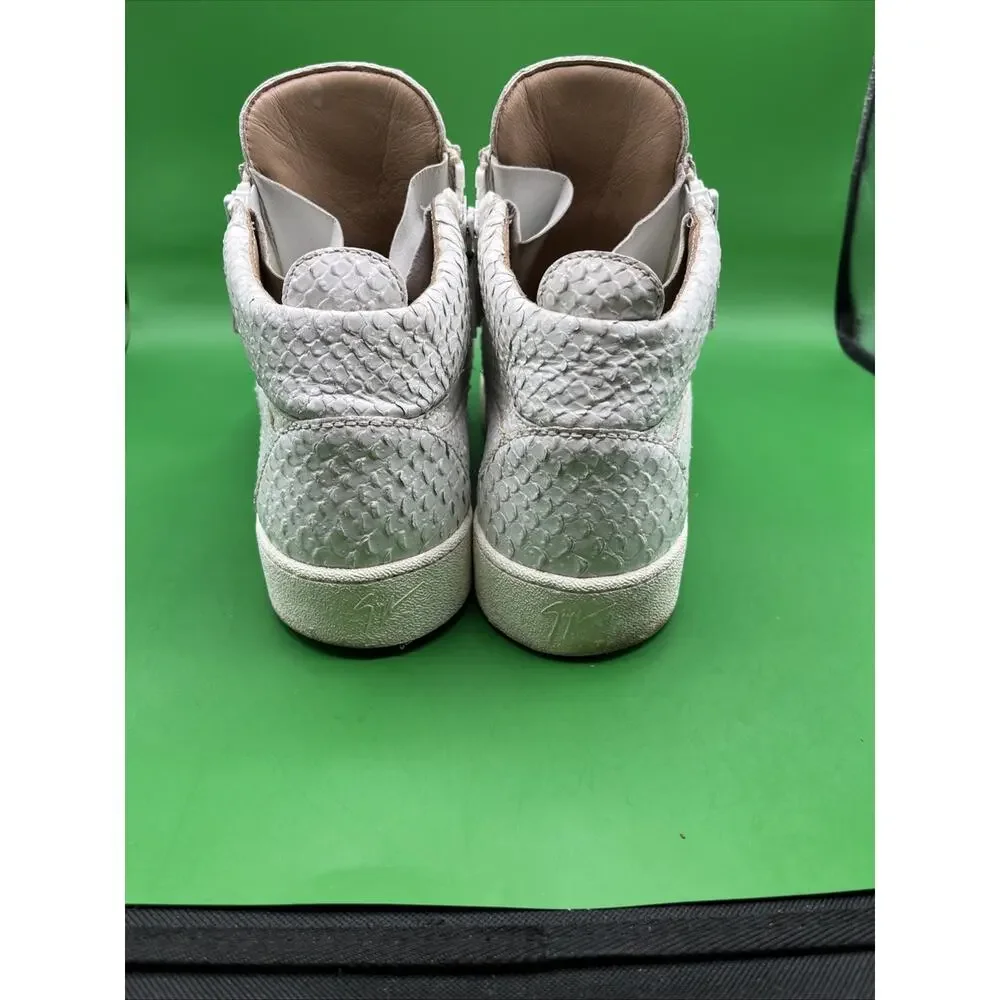 Giuseppe Zanotti Men's Croc Embossed Leather High Top Sneakers White Sz 44